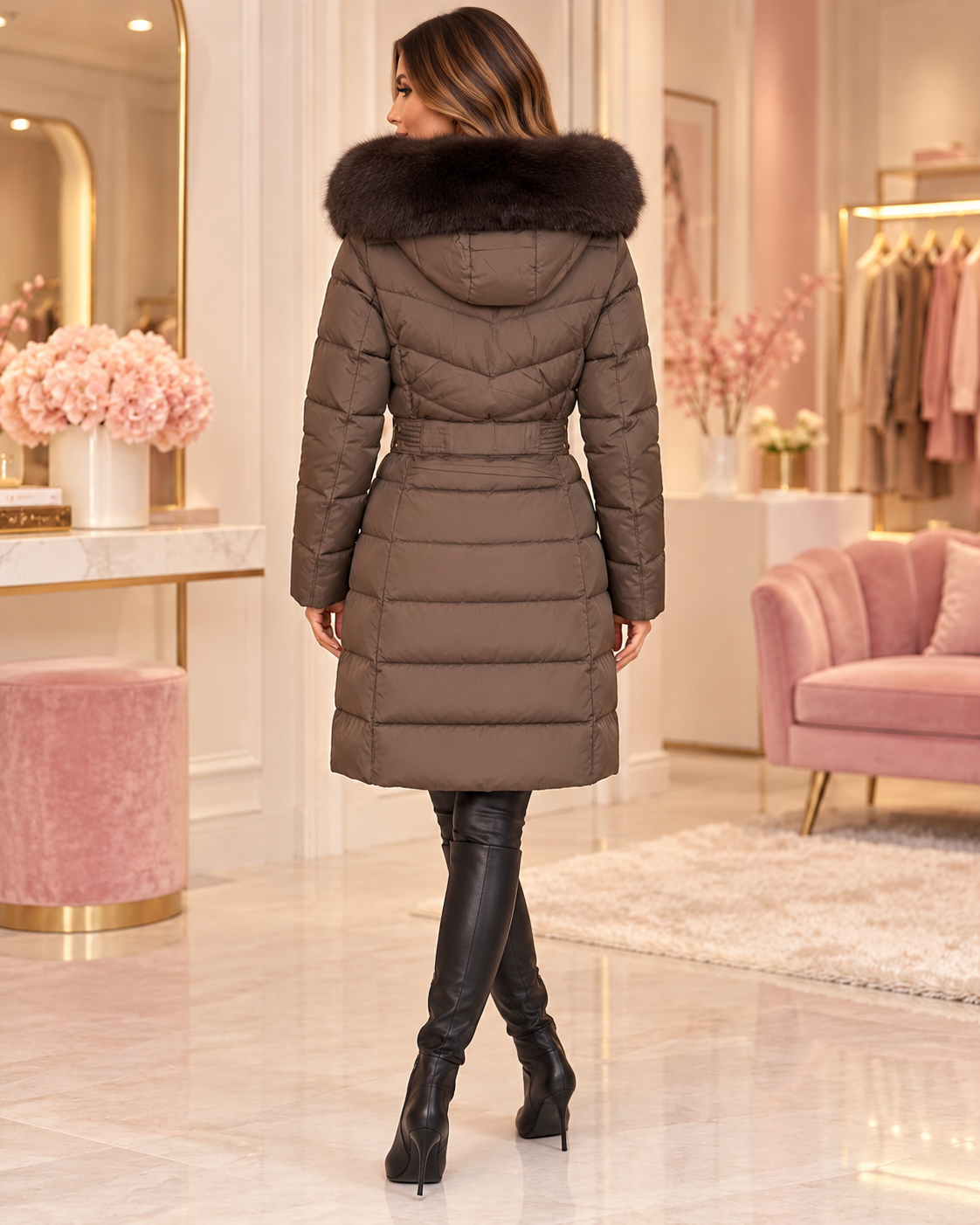 nadia long puffer - bruin