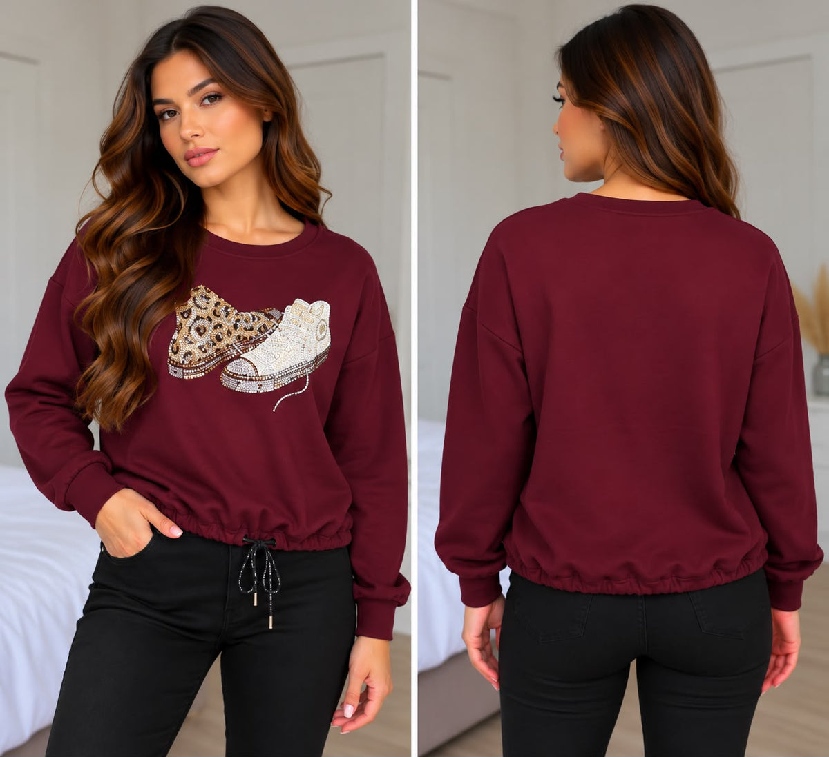 Glitter schoen trui - bordeux