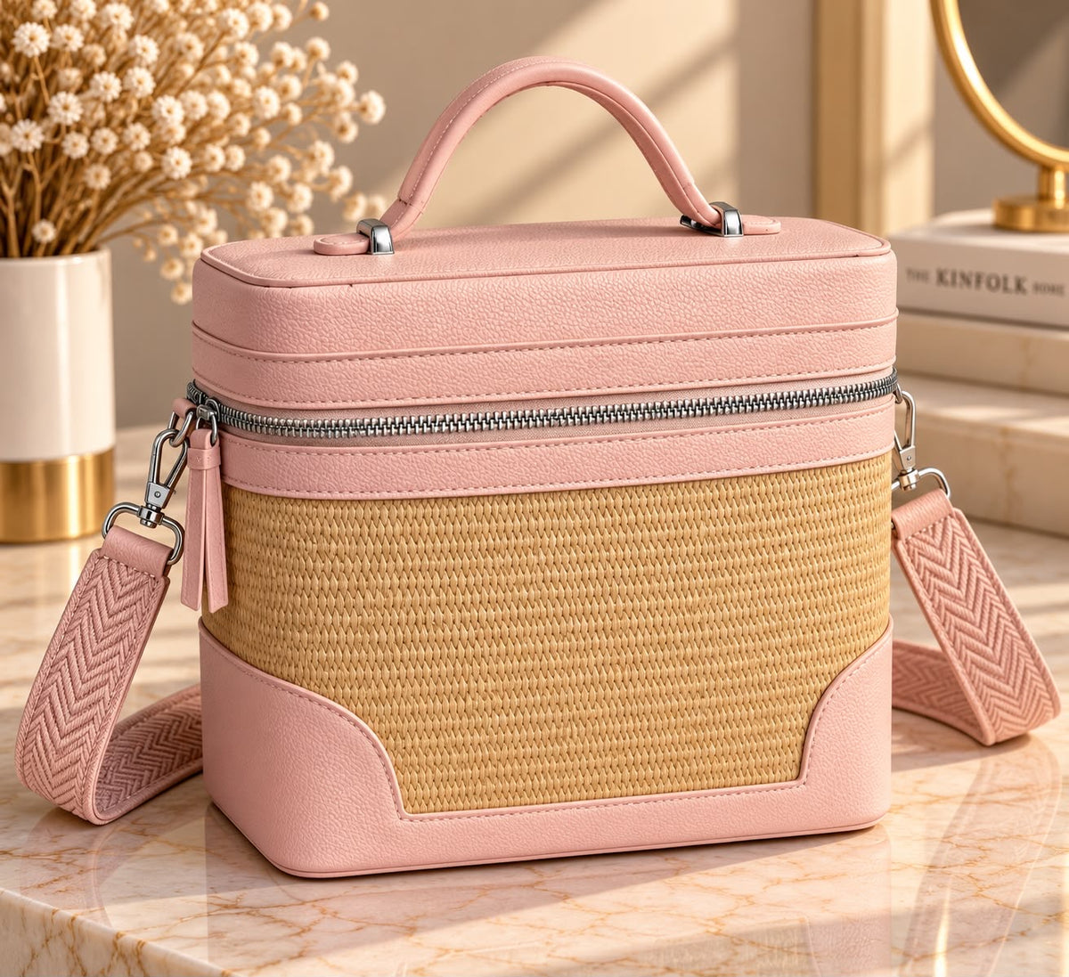 Riet tas - roze