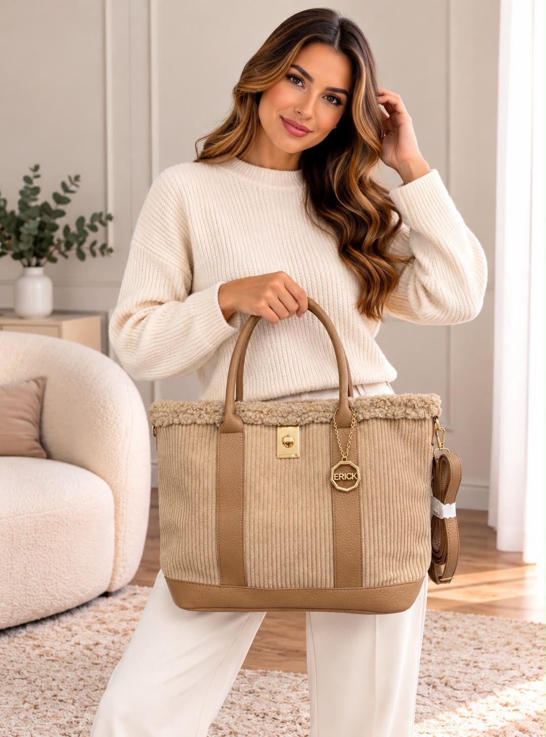 Ribbel tas - beige