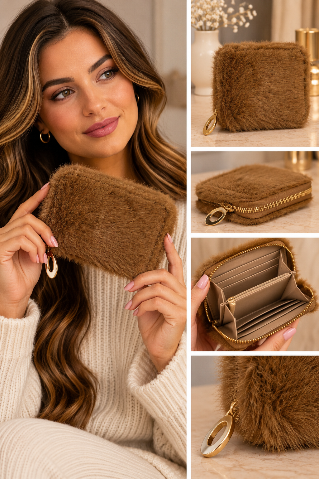 Fluffy portemonnee- bruin