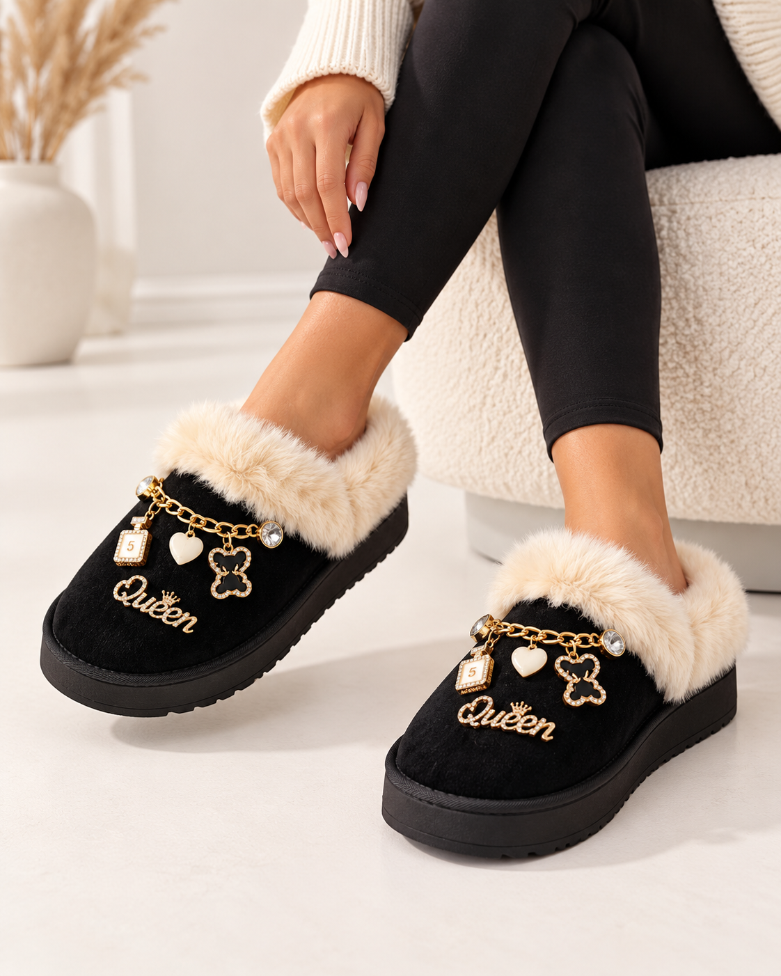Luxe Warme Pantoffels - Zwart