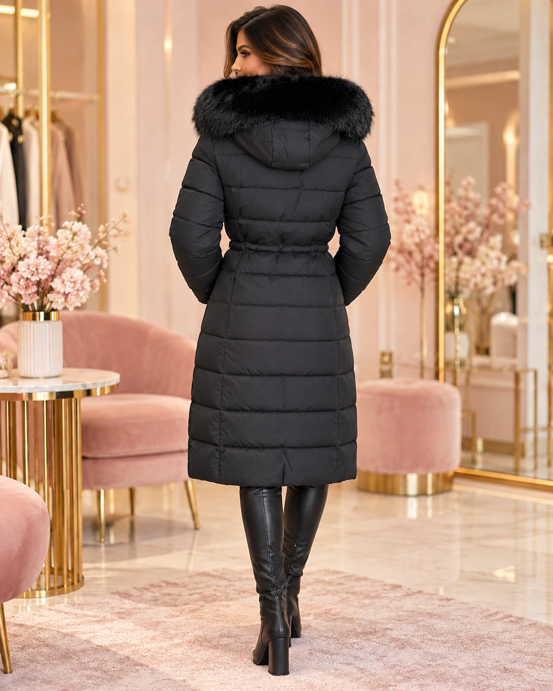 nadia long puffer - zwart
