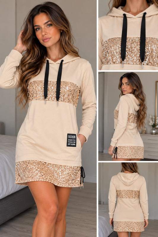 Glitter jurk - beige