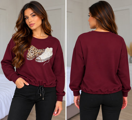 Glitter schoen trui - bordeux
