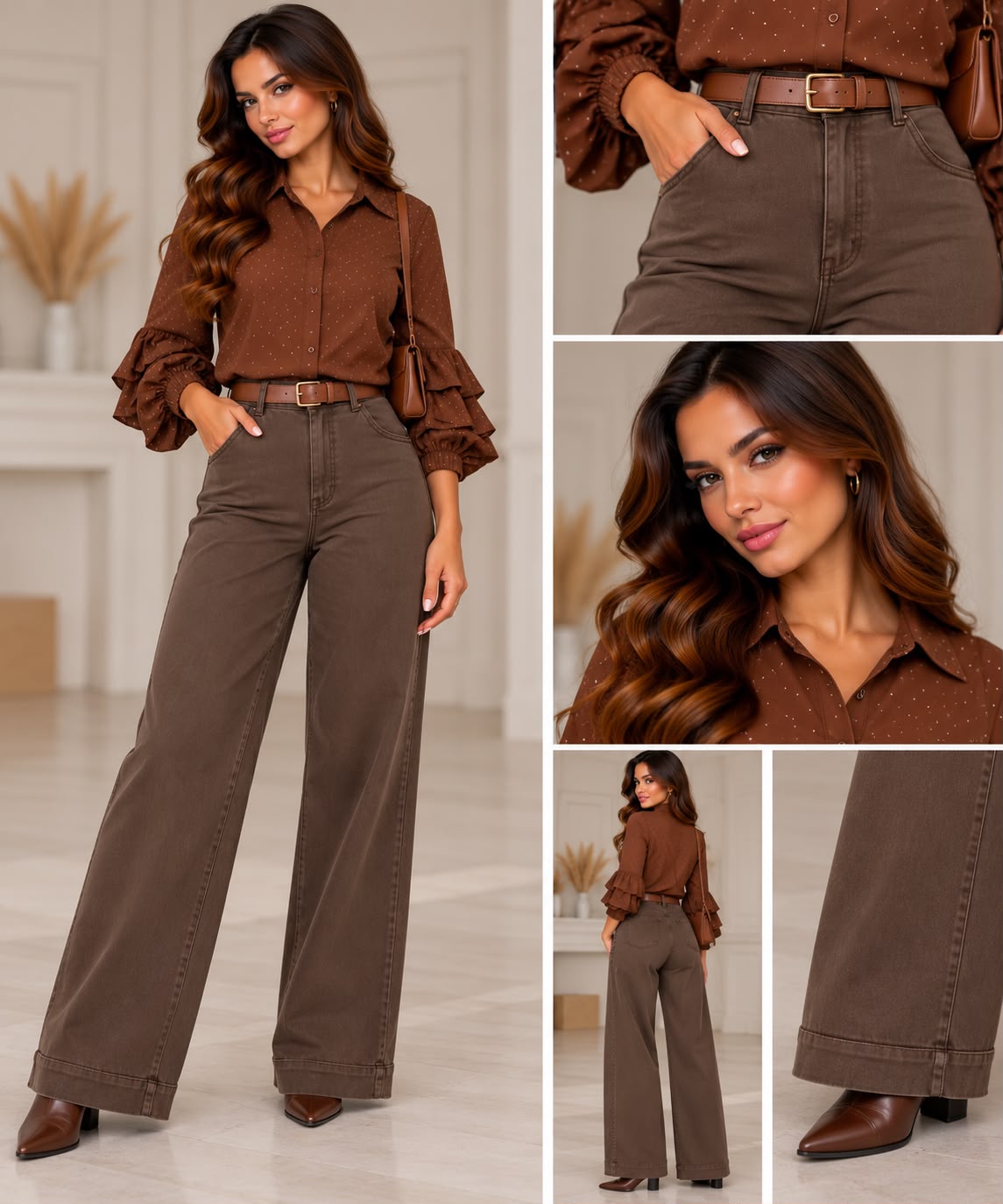 Broek met riem - donker  bruin