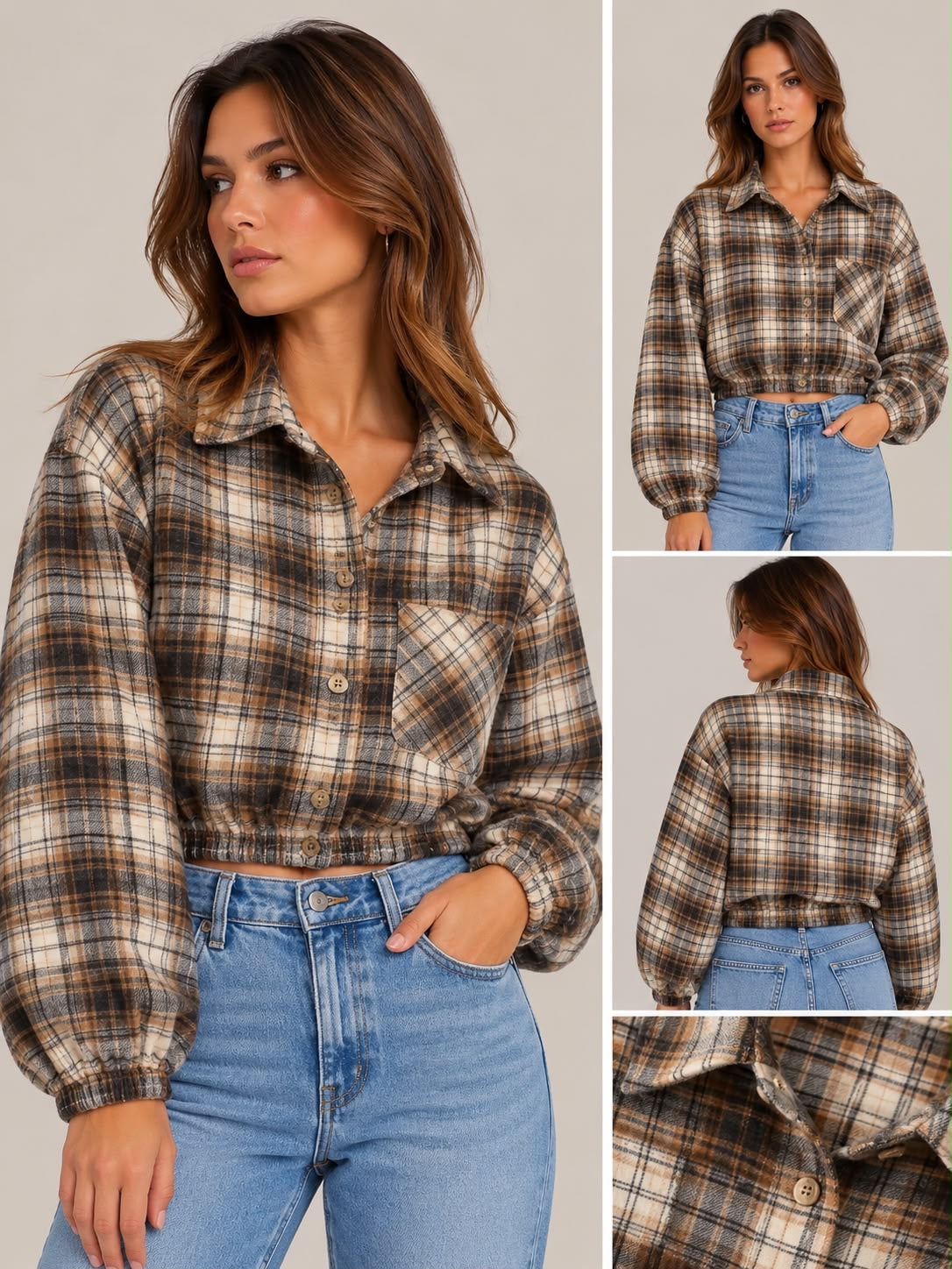 Crop blouse - licht bruin creme